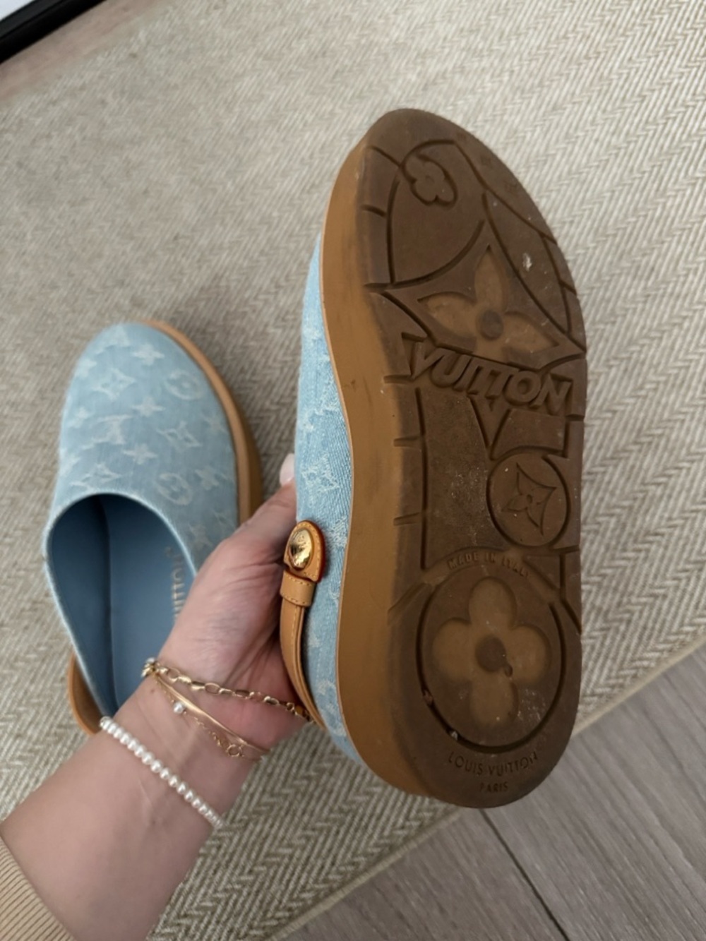 Louis Vuitton Light Blue Denim Monogram Slip-On Loafers - Picture 4 of 7